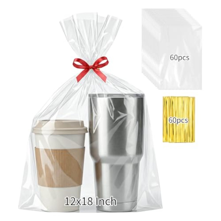 60PCS Cellophane Gift Bags 12x - Cellophane Wrap Clear ulasan dan harga