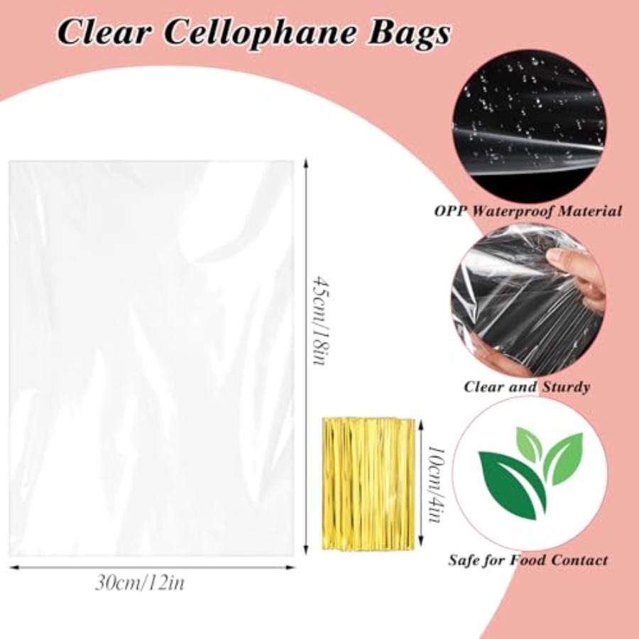 60PCS Cellophane Gift Bags 12x - Cellophane Wrap Clear ulasan dan harga